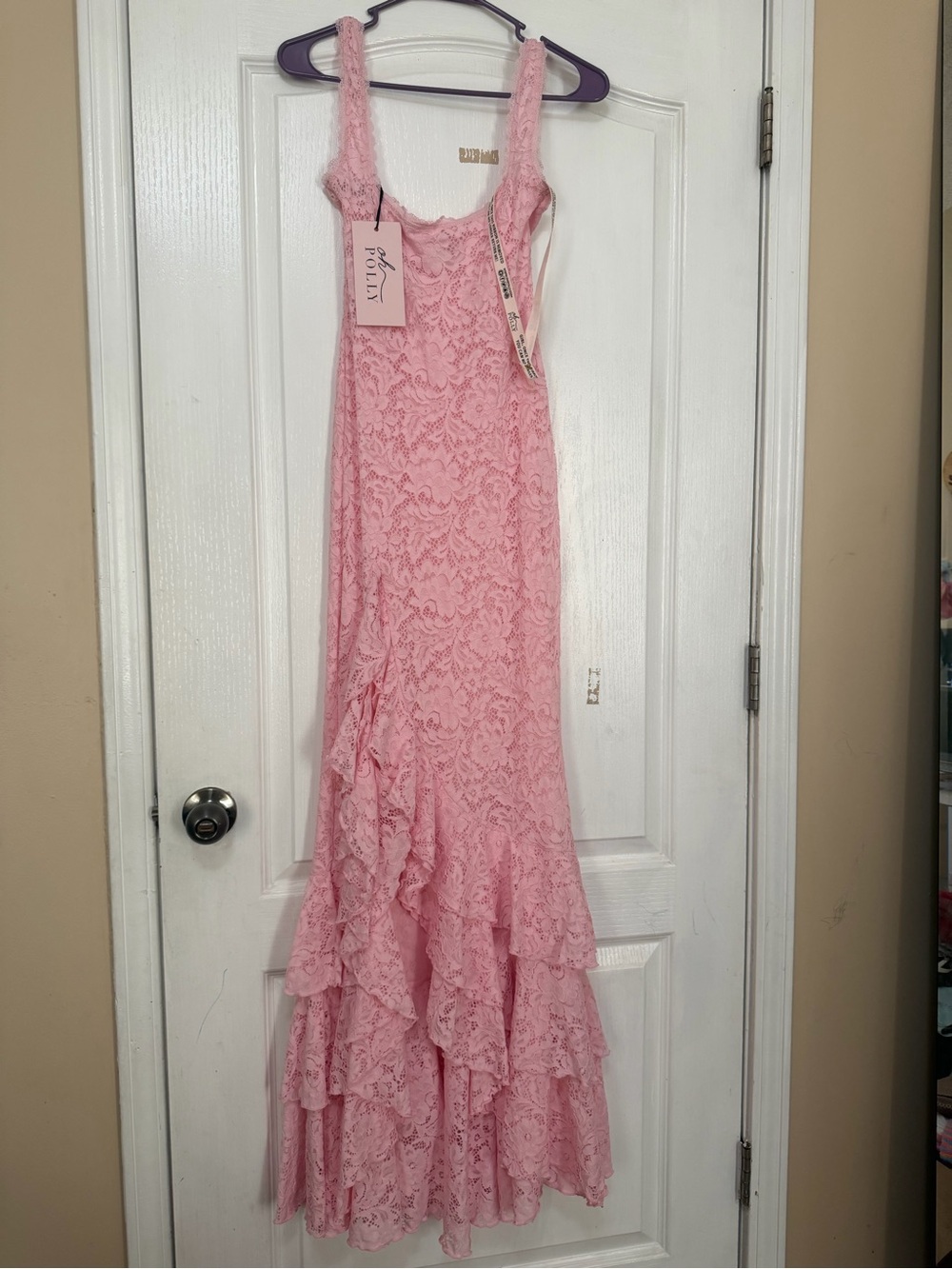 Oh Polly Pink Lace Tiered Ruffle Dress